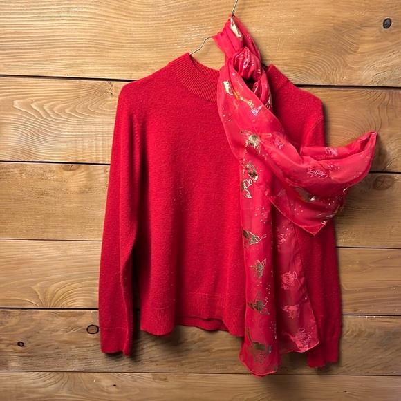 Sag Harbor Women Sm red long sleeve crew neck sweater with scarf Valentine’s Day - Picture 1 of 11